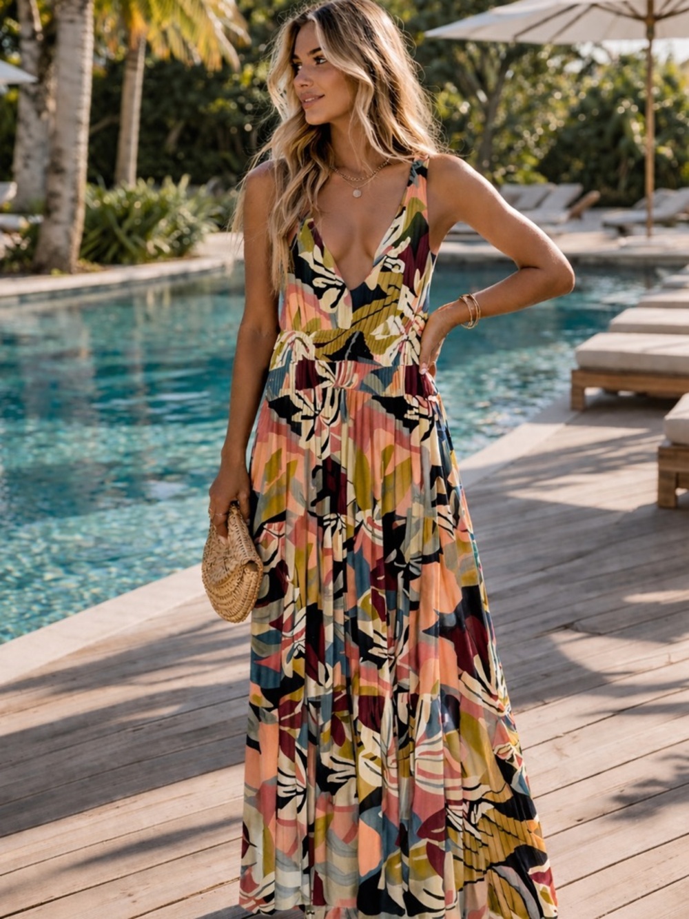 Loft Beach Tropical Print Maxi Dress With Twist Back Size XS - Picture 1 of 7